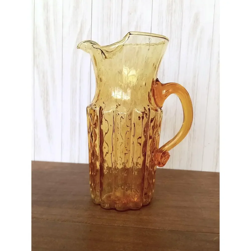 Vintage Amber Ribbed Glass Pitcher - Picture 8 of 8